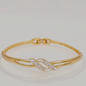 Estele Jewellery Bracelet For Women Gold & Rhodium Plated Wave Designer Twin Line Wrap Cuff Bracelet with White Crystals for Girls and Women-101734-2TNWE BR